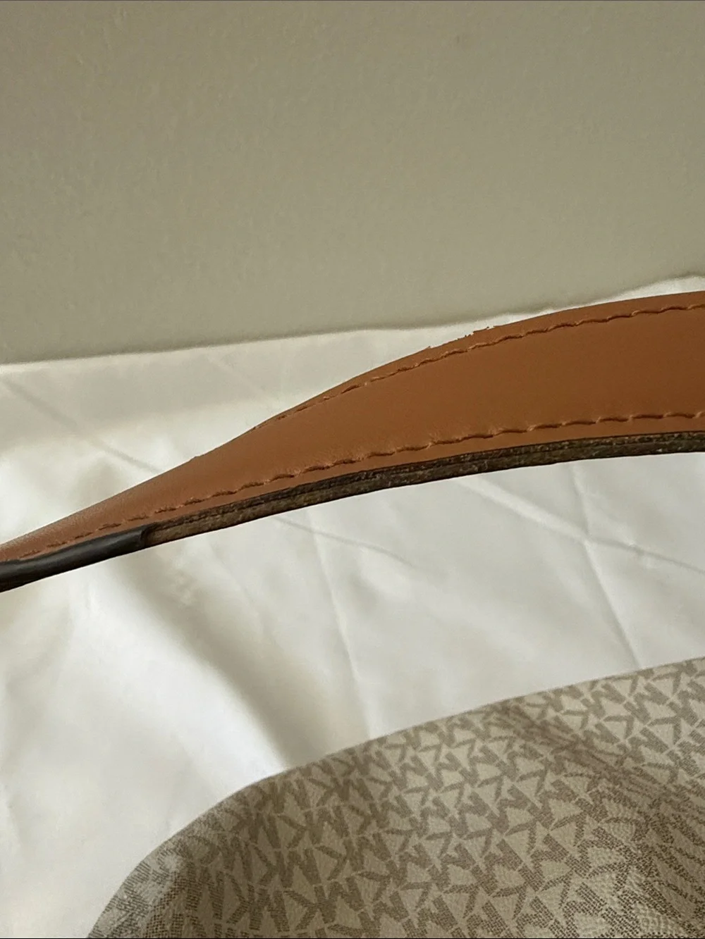 Michael Kors Cream Signature Canvas Hobo with Tan Leather Trim
